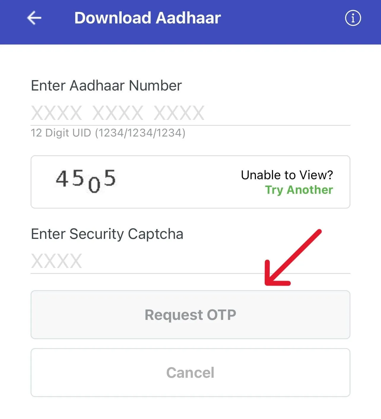 Enter Details to Download Aadhaar